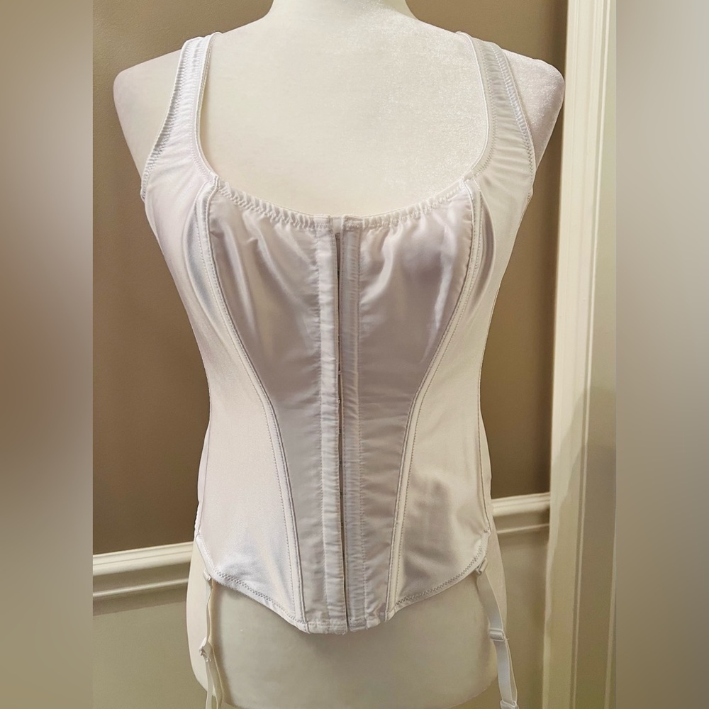 White a satin Corset with Garters